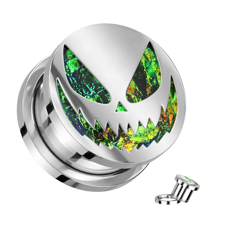 316L Surgical Steel Green Grinning Skeleton Screw On Ear Plugs - Pierced Universe