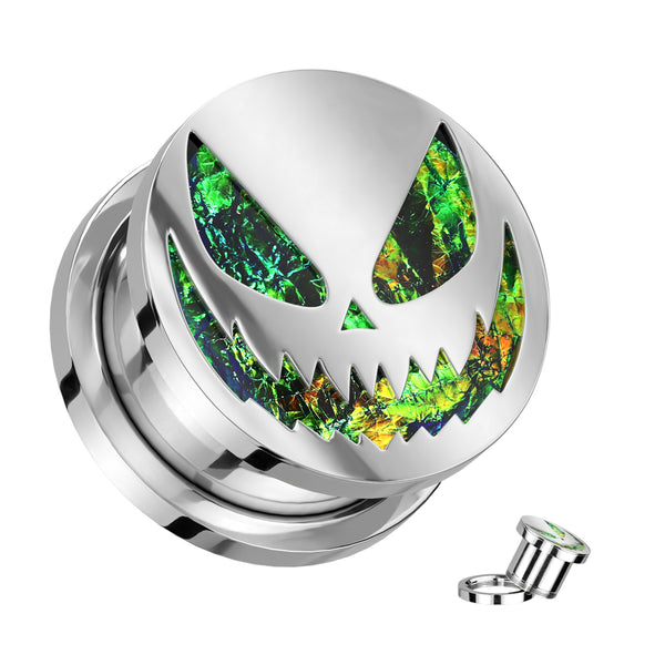 316L Surgical Steel Green Grinning Skeleton Screw On Ear Plugs - Pierced Universe