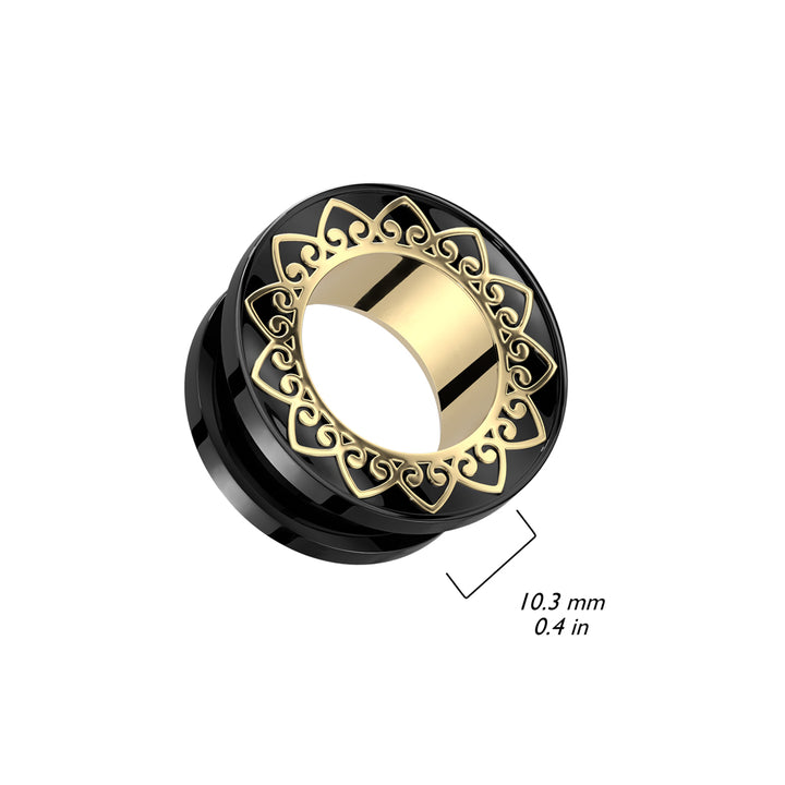 316L Surgical Steel Black PVD Gold Heart Filigree Design Screw On Ear Tunnels - Pierced Universe