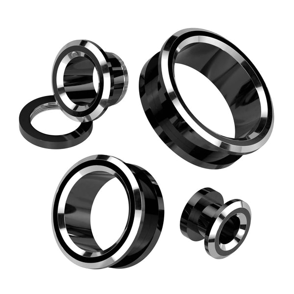 2-Tone Black PVD & Surgical Steel Screw On Ear Tunnels - Pierced Universe