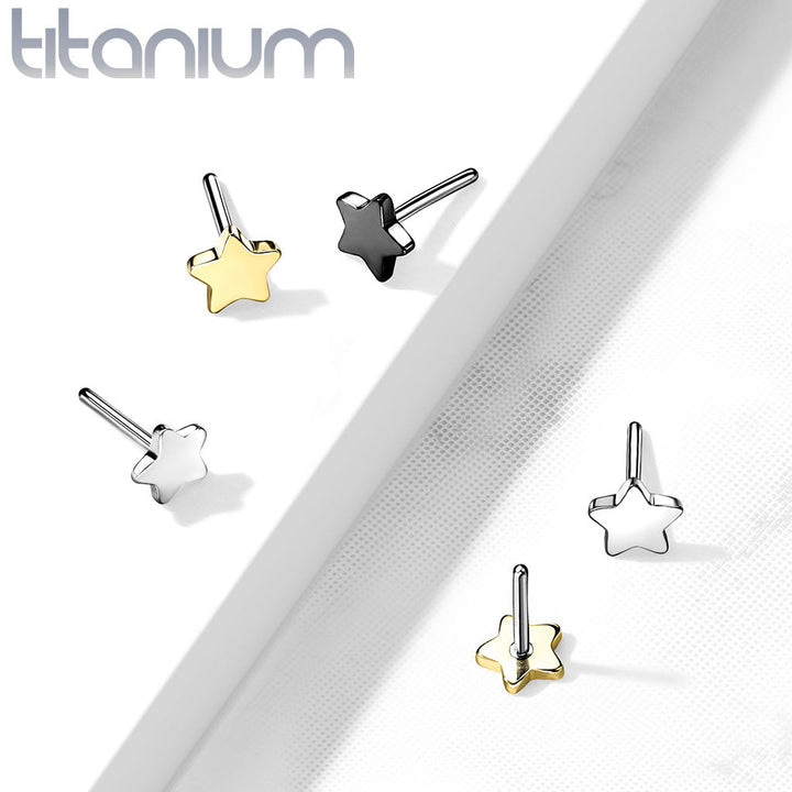 Implant Grade Titanium Threadless Push In Tragus/Cartilage Gold PVD Star Stud With Flat Back - Pierced Universe