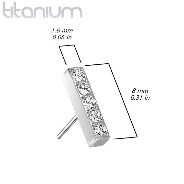 Implant Grade Titanium Threadless Push In Labret White Studded CZ Rectangle Bar - Pierced Universe