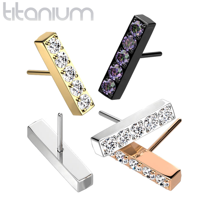 Implant Grade Titanium Threadless Push In Labret White Studded CZ Rectangle Bar - Pierced Universe