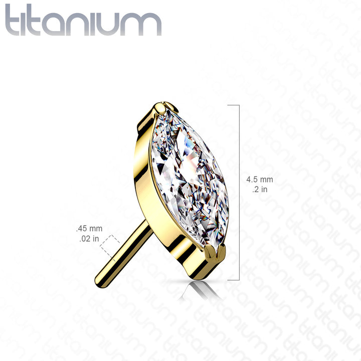 Implant Grade Titanium Gold PVD Threadless Push In Labret White Marquise CZ Stud - Pierced Universe