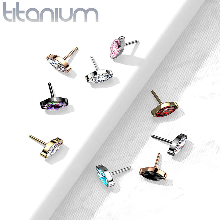 Implant Grade Titanium Rose Gold PVD Threadless Push In Labret White Marquise CZ Stud - Pierced Universe