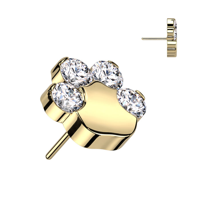 Implant Grade Titanium Gold PVD Paw Print White CZ Threadless Push In Labret - Pierced Universe