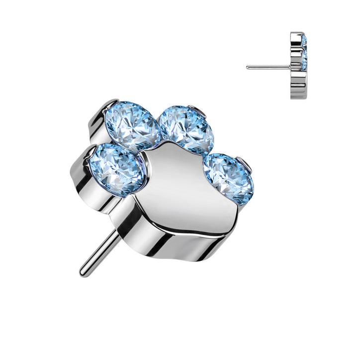 Implant Grade Titanium Paw Print Aqua CZ Threadless Push In Labret - Pierced Universe