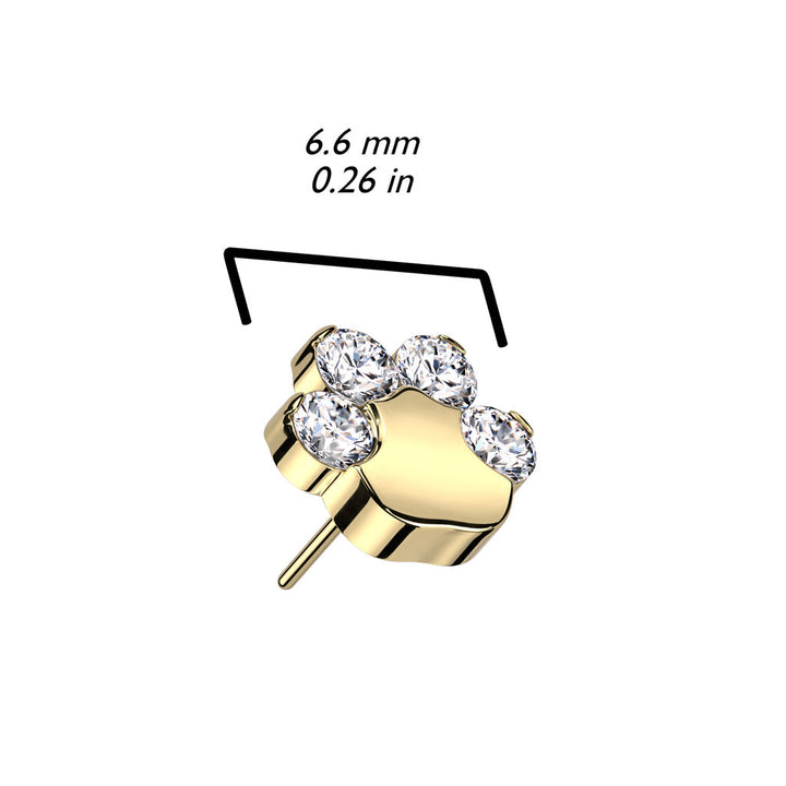 Pair of Implant Grade Titanium Gold PVD Paw Print White CZ Push In Earrings With Flat Back - Pierced Universe