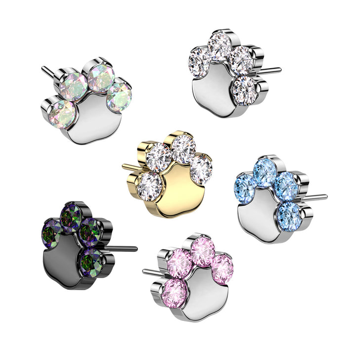 Implant Grade Titanium Gold PVD Paw Print White CZ Threadless Push In Labret - Pierced Universe