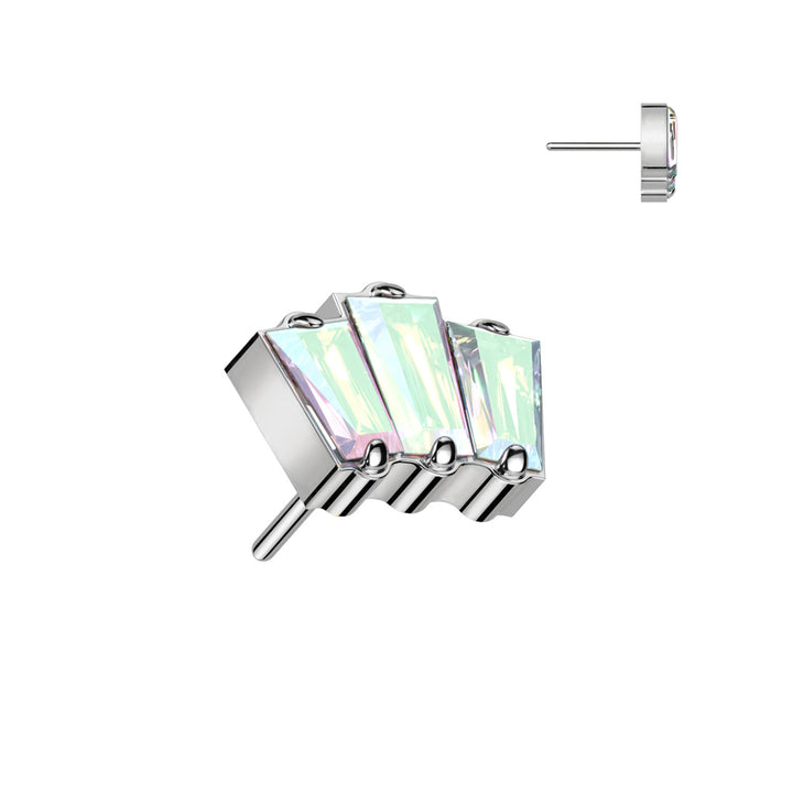 Implant Grade Titanium Triple Baguette Aurora Borealis CZ Gem Threadless Push In Labret Implant Grade Titanium Triple Baguette Aurora Borealis CZ Gem Threadless Push In Labret
