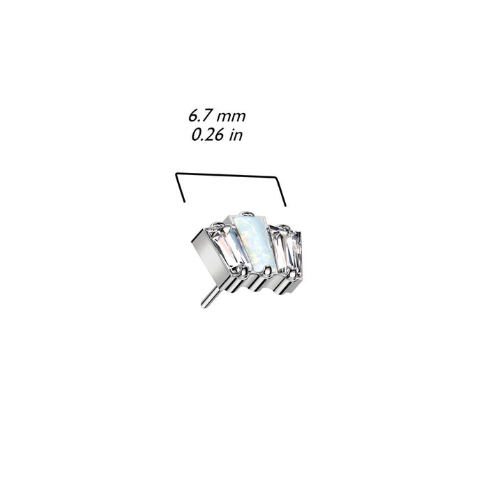 Pair of Implant Grade Titanium Triple Baguette Blue Opal White CZ Threadless Push In Earrings With Flat Back - Pierced Universe