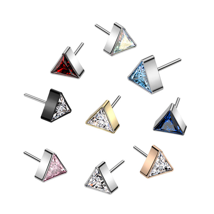 Implant Grade Titanium Aurora Borealis CZ Triangle Threadless Push In Labret - Pierced Universe