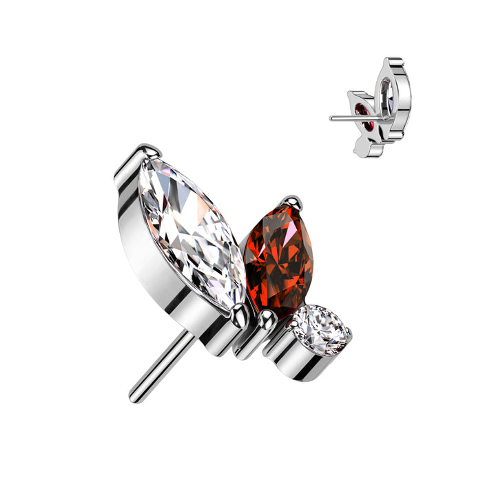 Implant Grade Titanium Marquise Cluster Red & White CZ Threadless Push In Labret - Pierced Universe