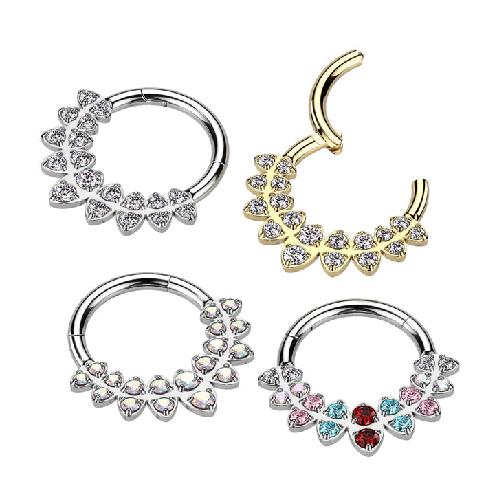 316L Surgical Steel Multi Aurora Borealis CZ Gems Hinged Clicker Hoop - Pierced Universe