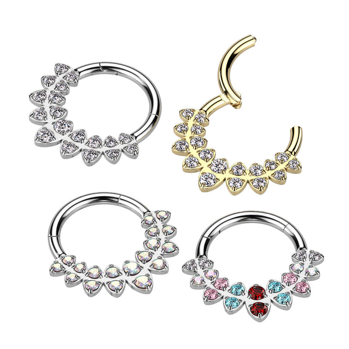 316L Surgical Steel Multi Rainbow CZ Gems Hinged Clicker Hoop - Pierced Universe
