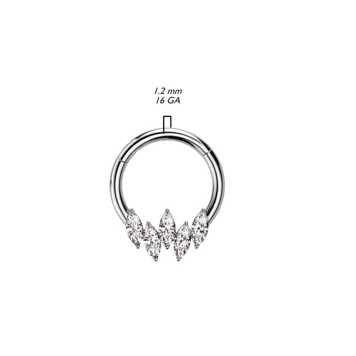 316L Surgical Steel 5 Gem Marquise White CZ Septum Daith Hinged Clicker Hoop - Pierced Universe