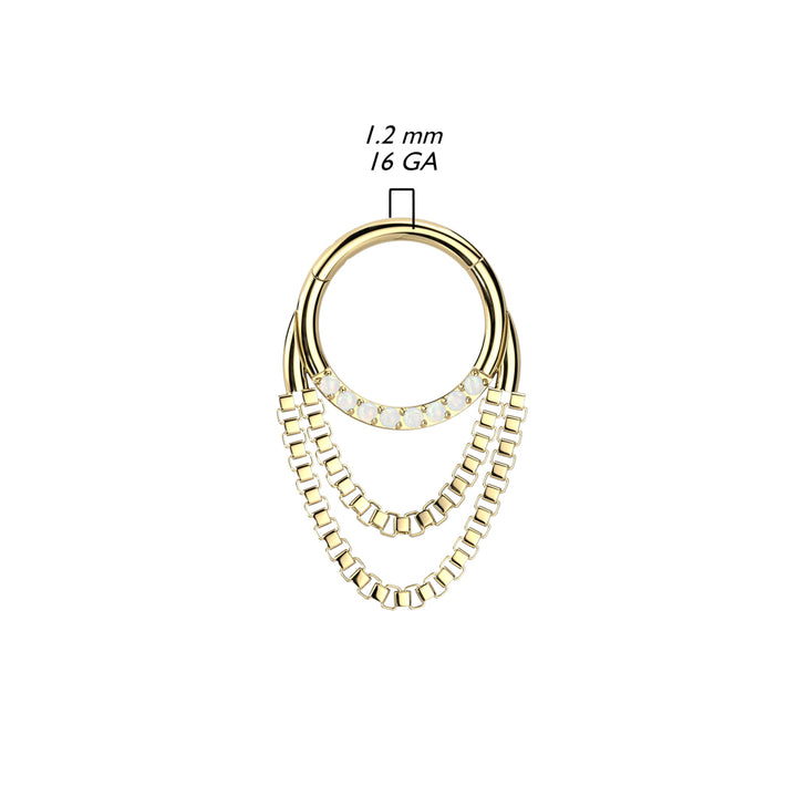 316L Surgical Steel White CZ Gem Chain Dangle Clicker Hoop - Pierced Universe