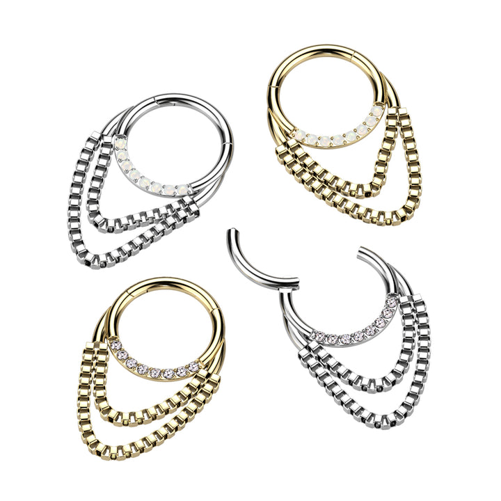 316L Surgical Steel White CZ Gem Chain Dangle Clicker Hoop - Pierced Universe