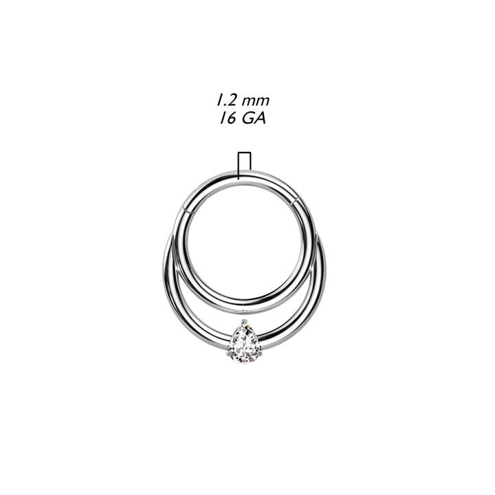Implant Grade Titanium Double White CZ Gem Hinged Septum Daith Clicker Hoop - Pierced Universe