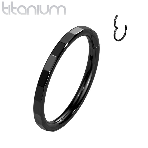 Implant Grade Titanium Black PVD Faceted Edge Hinged Cartilage Clicker Hoop - Pierced Universe