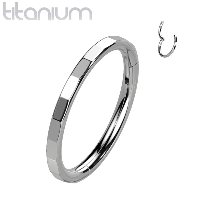 Implant Grade Titanium Faceted Edge Hinged Cartilage Clicker Hoop - Pierced Universe