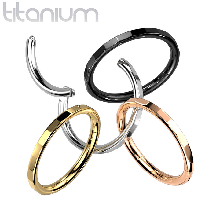 Implant Grade Titanium Faceted Edge Hinged Cartilage Clicker Hoop - Pierced Universe