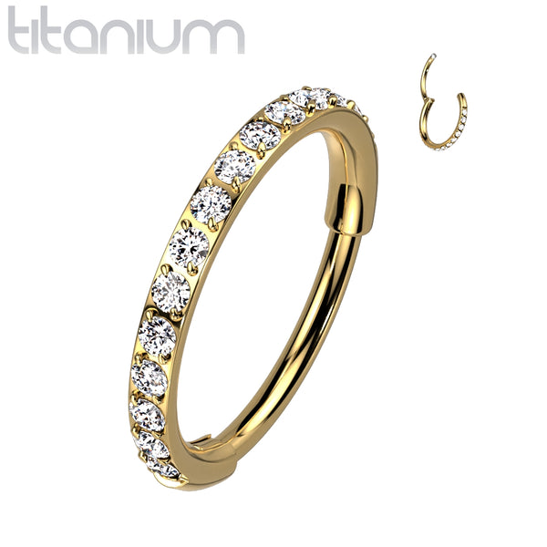 Implant Grade Titanium Black PVD Pave White CZ Nose Hoop Hinged Clicker Ring Implant Grade Titanium Black PVD Pave White CZ Nose Hoop Hinged Clicker Ring