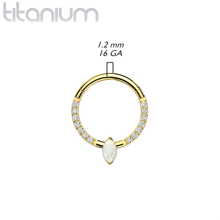 Implant Grade Titanium Pave White CZ Marquise Gem Hinged Clicker Hoop - Pierced Universe