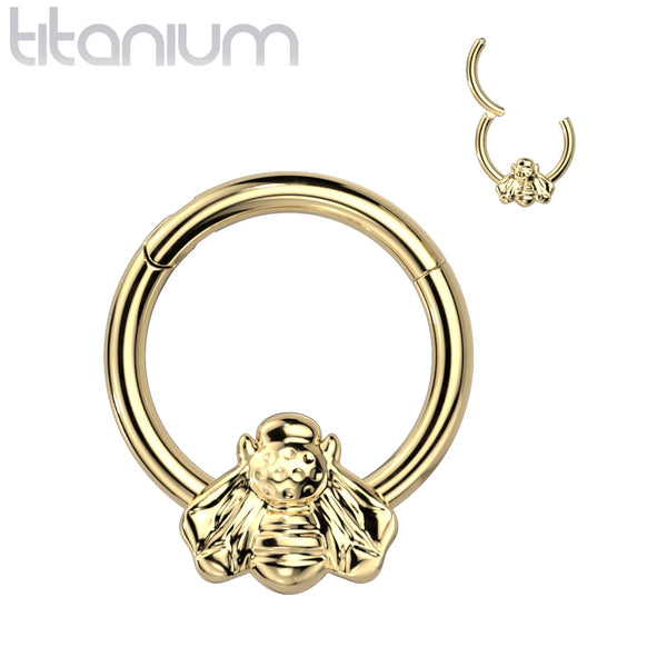 Implant Grade Titanium Gold PVD Bee Daith Septum Hinged Clicker Hoop - Pierced Universe