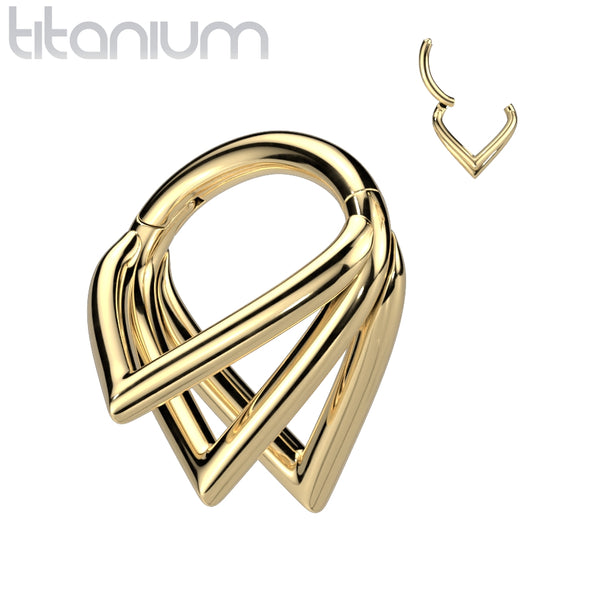 Implant Grade Titanium Gold PVD Multi Triangle Cuff Hinged Clicker Hoop - Pierced Universe