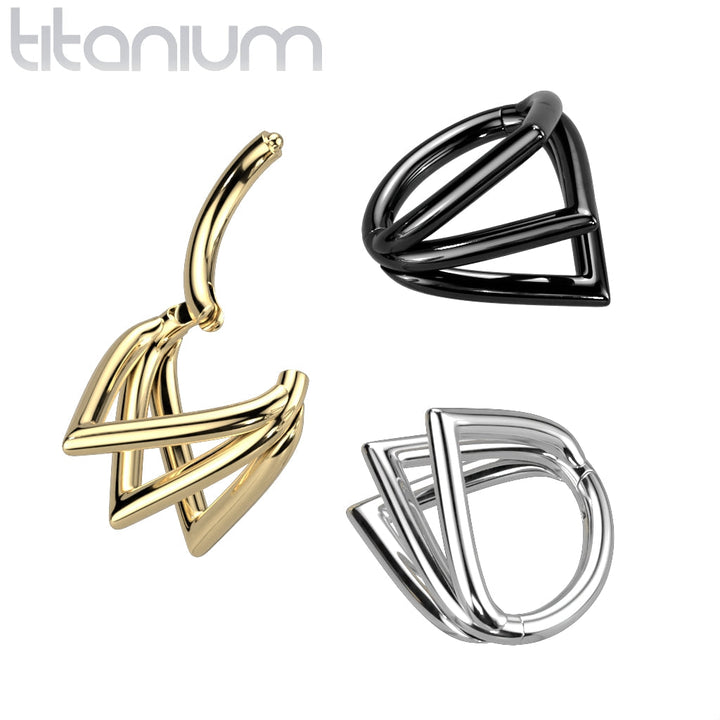 Implant Grade Titanium Black PVD Multi Triangle Cuff Hinged Clicker Hoop - Pierced Universe