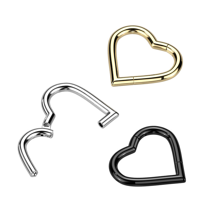 Implant Grade Titanium Gold PVD Heart Shaped Hinged Clicker Hoop - Pierced Universe