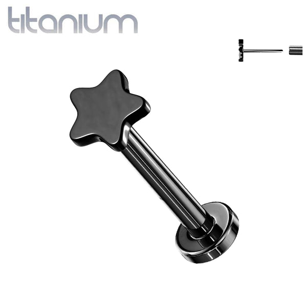 Implant Grade Titanium Threadless Push In Tragus/Cartilage Black PVD Star Stud With Flat Back - Pierced Universe