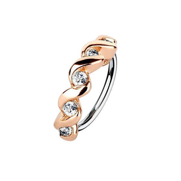 Surgical Steel Rose Gold Plated Twist CZ Easy Bend Multi Use Hoop - Pierced Universe