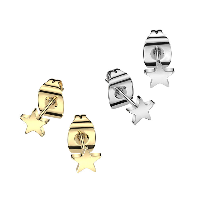 Pair of Implant Grade Titanium Simple Dainty Star Shaped Stud Earrings - Pierced Universe