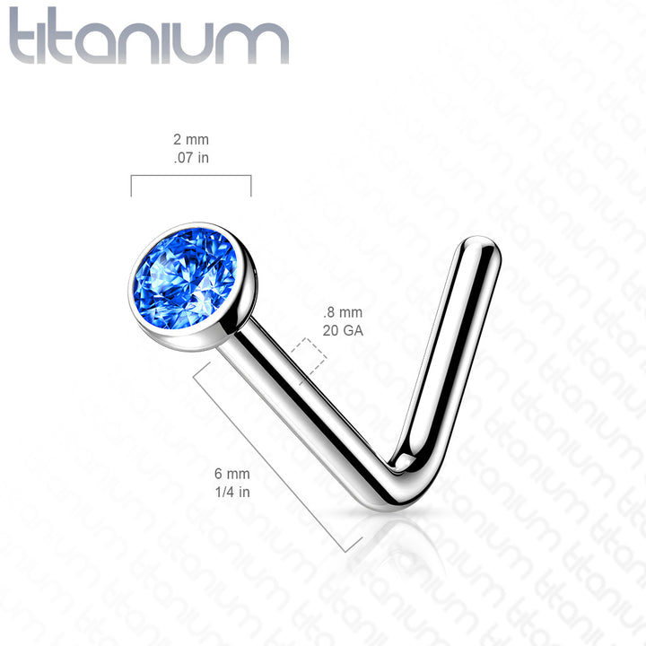 Implant Grade Titanium L-Shape Blue CZ Nose Ring Stud - Pierced Universe