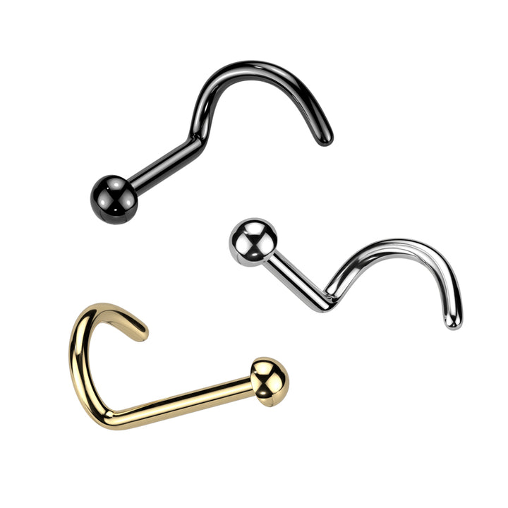 Implant Grade Titanium Dome Top Corkscrew Nose Stud Ring - Pierced Universe