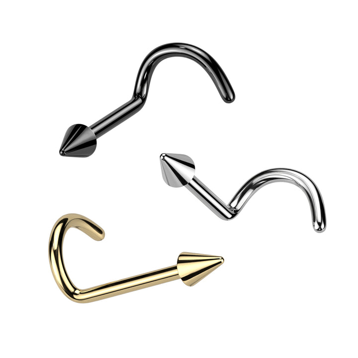 Implant Grade Titanium Black PVD Small Spike Corkscrew Nose Stud - Pierced Universe