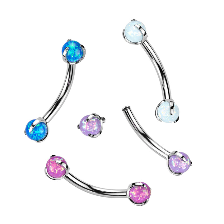 Implant Grade Titanium Pink Opal Internally Threaded Curved Barbell - Pierced Universe