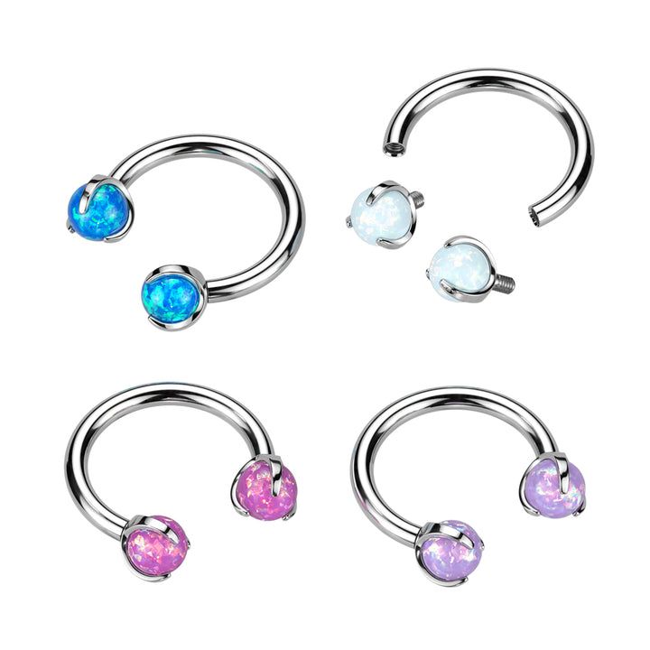 Implant Grade Titanium White Opal Internally Threaded Horseshoe - Pierced Universe