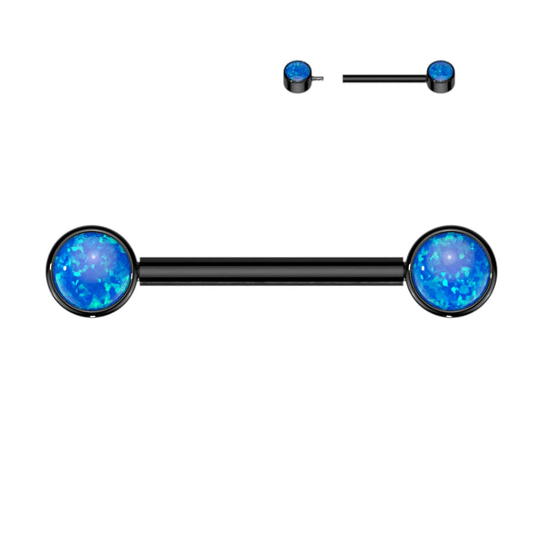 Implant Grade Titanium Black PVD Internally Threaded Blue Opal Nipple Barbell - Pierced Universe