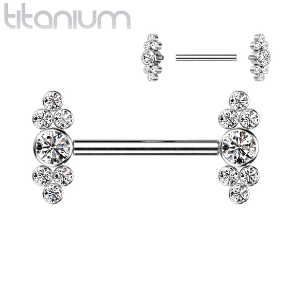 Implant Grade Titanium Dainty White CZ Bezel Cluster Nipple Ring - Pierced Universe