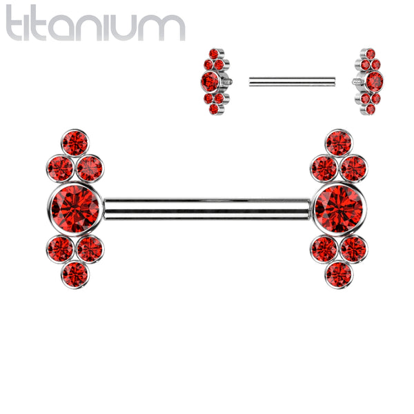 Implant Grade Titanium Dainty Red CZ Bezel Cluster Nipple Ring - Pierced Universe