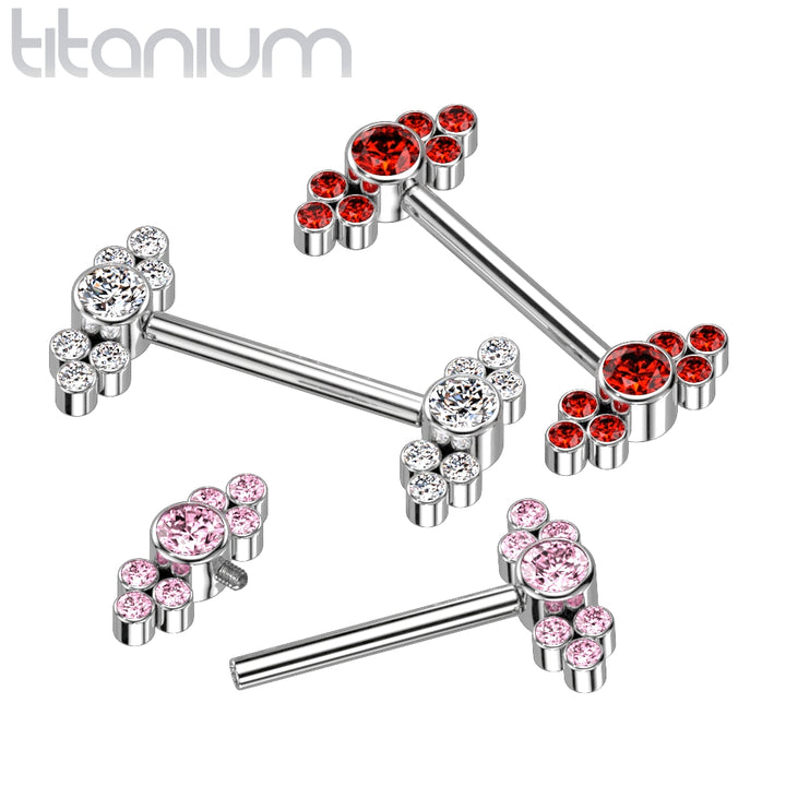 Implant Grade Titanium Dainty Pink CZ Bezel Cluster Nipple Ring - Pierced Universe