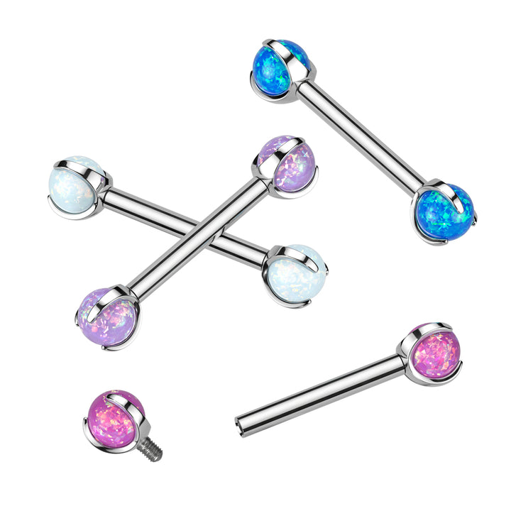 Implant Grade Titanium Purple Opal Internally Threaded Nipple Ring Straight Barbell - Pierced Universe