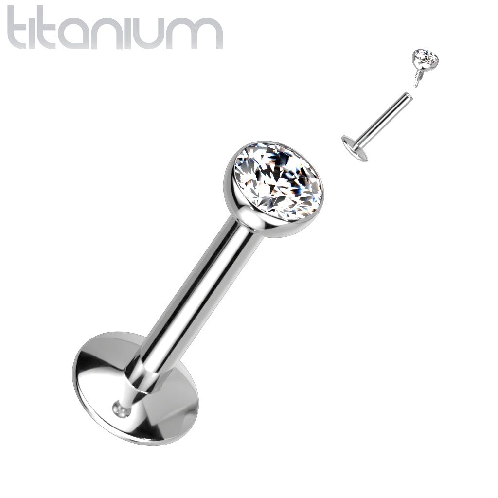 Implant Grade Titanium Internally Threaded White Bezel CZ Flat Back ...