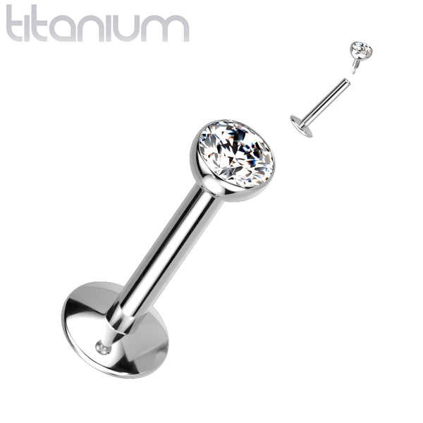 Implant Grade Titanium Internally Threaded White Bezel CZ Flat Back Labret - Pierced Universe