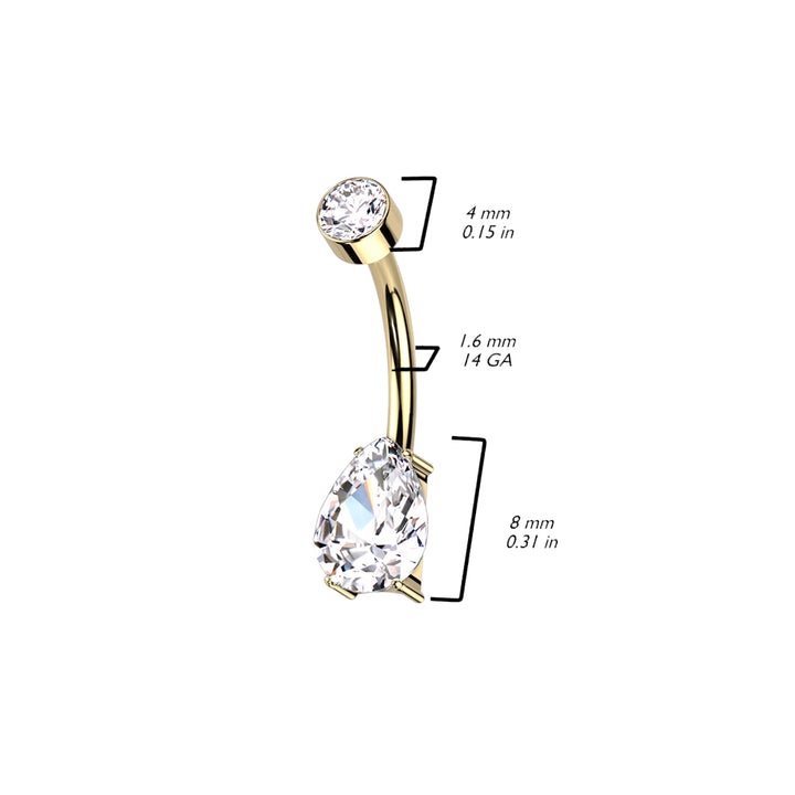 Implant Grade Titanium Dainty White Pear Shape Tear Drop Belly Ring - Pierced Universe