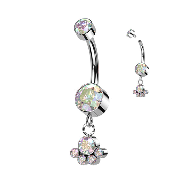 Implant Grade Titanium Aurora Borealis CZ Bezel Circle Cluster Dangle Belly Ring - Pierced Universe