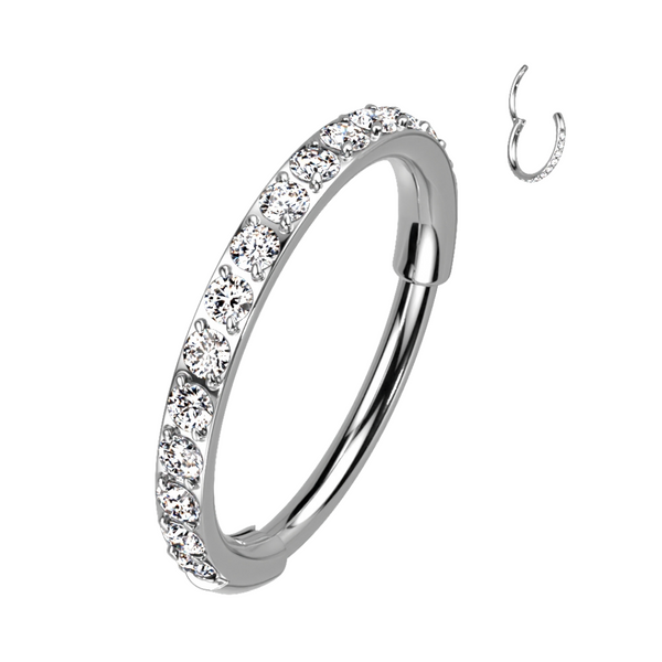 316L Surgical Steel Pave White CZ Nose Hoop Hinged Clicker Ring - Pierced Universe